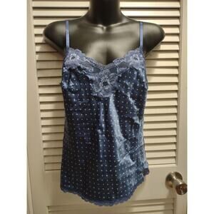 Victoria's Secret Camisole XS Blue Satin Lace Trim Spaghetti adjustable straps